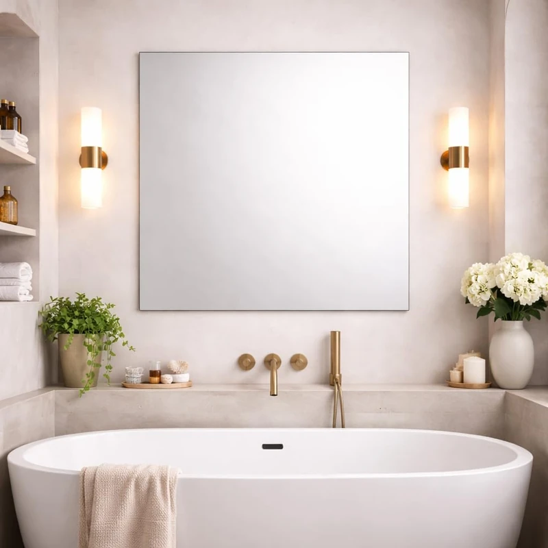 Bathroom Square Frameless Wall Mirror 100 x 100cm – Modern Wall Mounted Vanity Mirror – Large Contemporary Mirror – Polished Edge