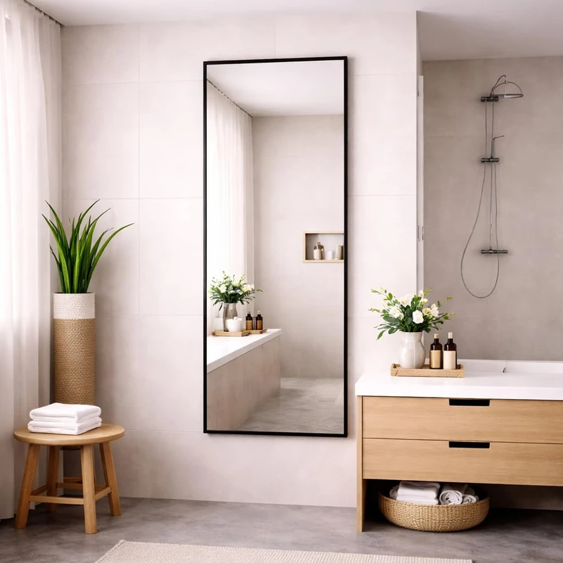 Bathroom Full Length Black Mirror 150 x 60cm – Large Wall Mounted Aluminium Mirror – Modern Rectangular Portrait or Landscape Mirror