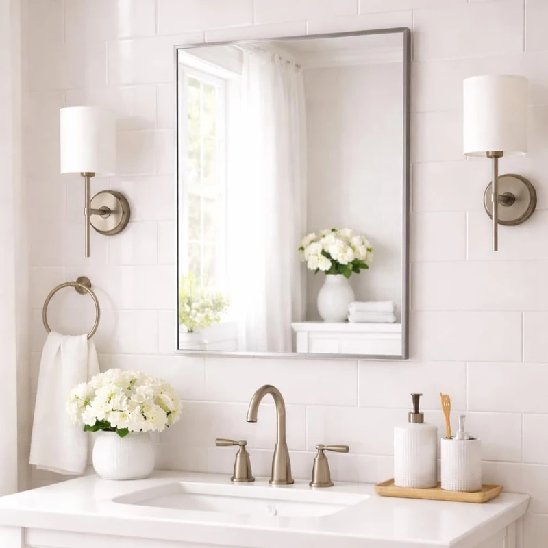 Bathroom Aluminium Metal Modern Black Mirror 70 x 50cm – Wall Mounted Rectangular Mirror – Portrait or Landscape Hanging – Sleek Contemporary Frame