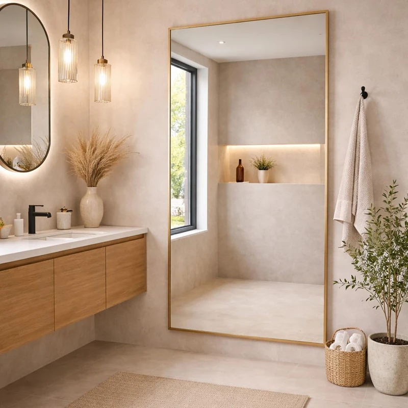 Bathroom Full Length Gold Mirror 174 x 85cm – Large Wall Mounted Aluminium Mirror – Modern Rectangular Portrait or Landscape Mirror