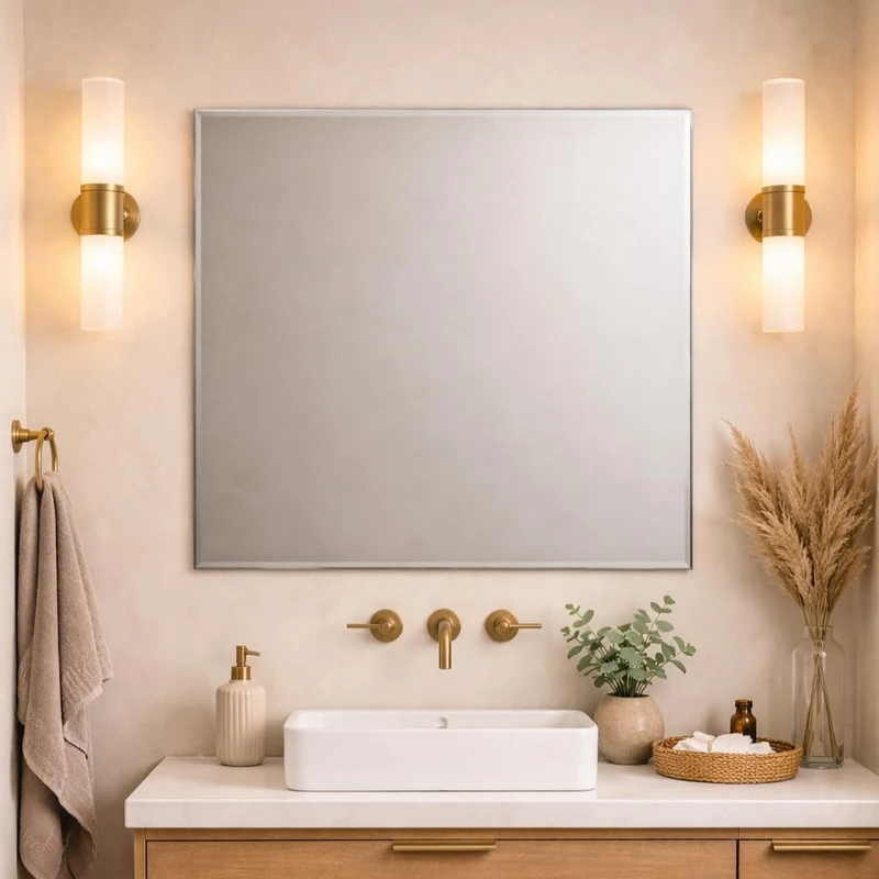 Bathroom Square Frameless Wall Mirror 90 x 90cm – Modern Wall Mounted Vanity Mirror – Large Contemporary Mirror – Polished Edge