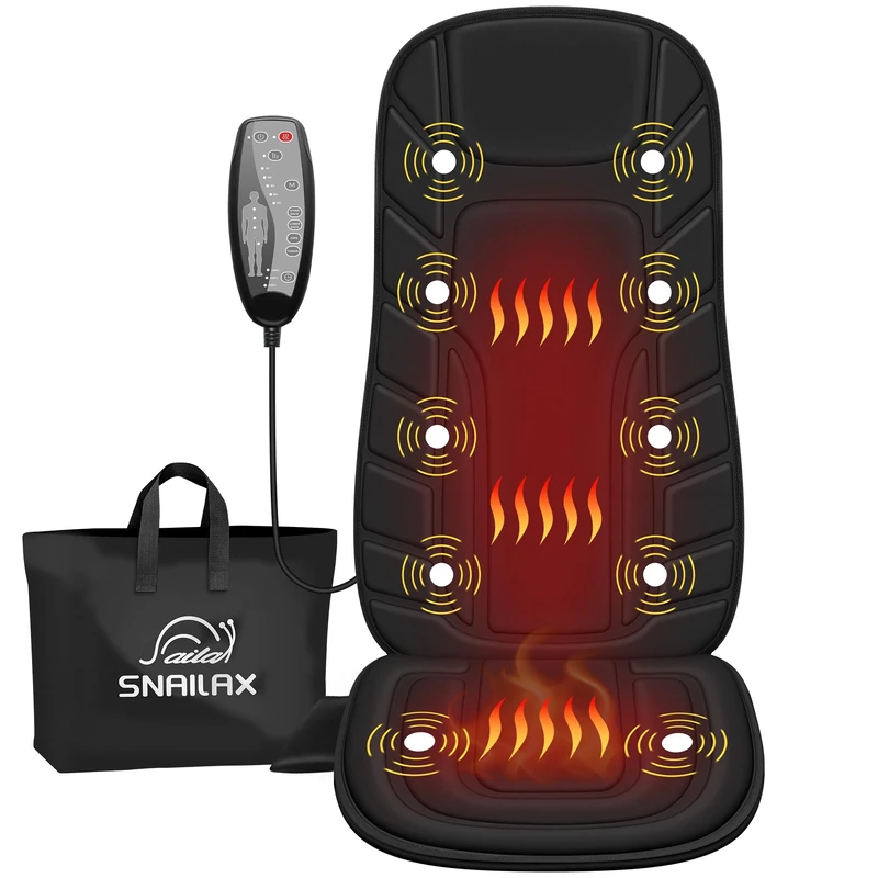 Snailax Heated Back Massager, 10-Motor Massage Unit for Home Office, 5 Modes 3 Intensities, Dual Heat Settings with Auto Timer, Present for Family