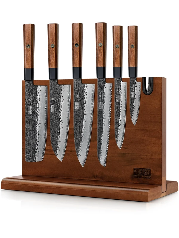 HOSHANHO 7 Pcs Knife Set with Magnetic Knife Block, Ultra Sharp Knife Sets