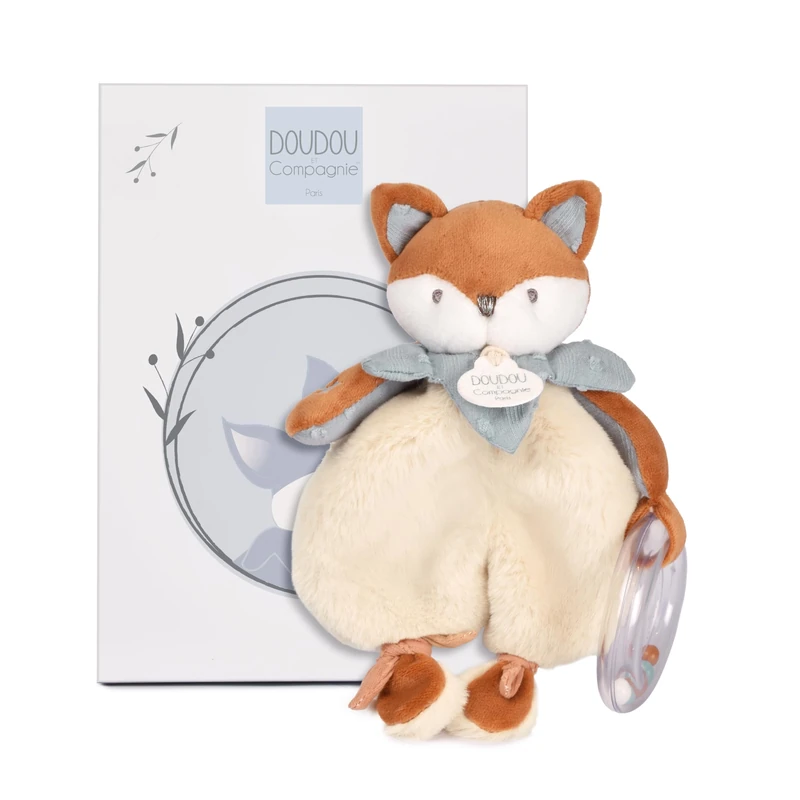 Doudou et Compagnie - Timo Fox Rattle Soft Toy - 18 cm - Baby Soft Toy with Integrated Bell - Soft Sensory Awakening - Gift Idea for Newborn Mixed Terracotta - Machine Washable at 30° - DC4693 - Image 1