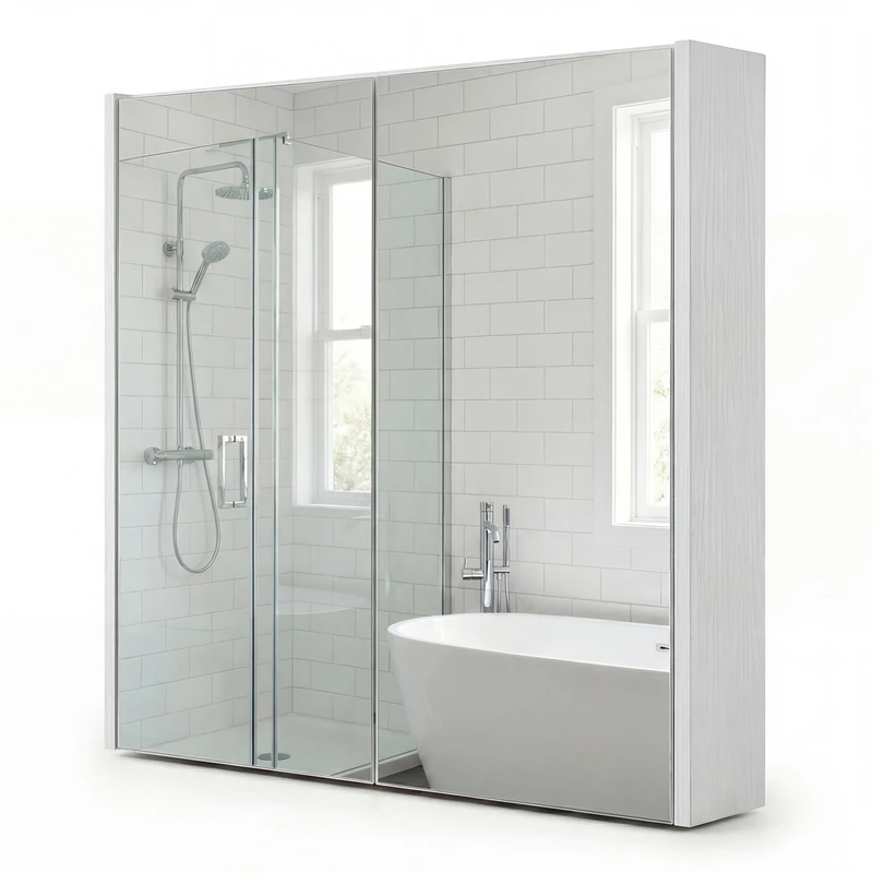 CASART Wall-Mounted Bathroom Mirror Cabinet, 2/3 Door Storage Cupboard with Shelves & Cushioning Hinges, Organiser Storage for Bedroom, Living Room and Washroom (White, Double Door)