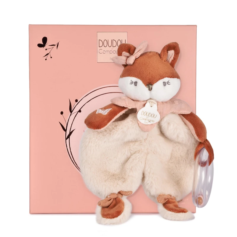 Doudou et Compagnie - Mina Fox Rattle Soft Toy - 18 cm - Baby Soft Toy with Integrated Bell - Soft Sensory Awakening - Baby Gift Idea Mixed Pink and White - Machine Washable at 30° - DC4687