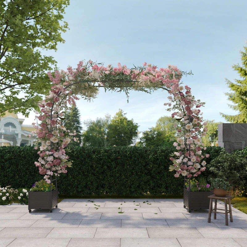 Garvee Garden Arch with Flower Box and Wheels, 220 x 40 x 240 cm, Trellis for Climbing Plants and Roses, Pergola Made of Weatherproof and Rustproof PP, Mobile Plant Support for Patio and Balcony - Image 1