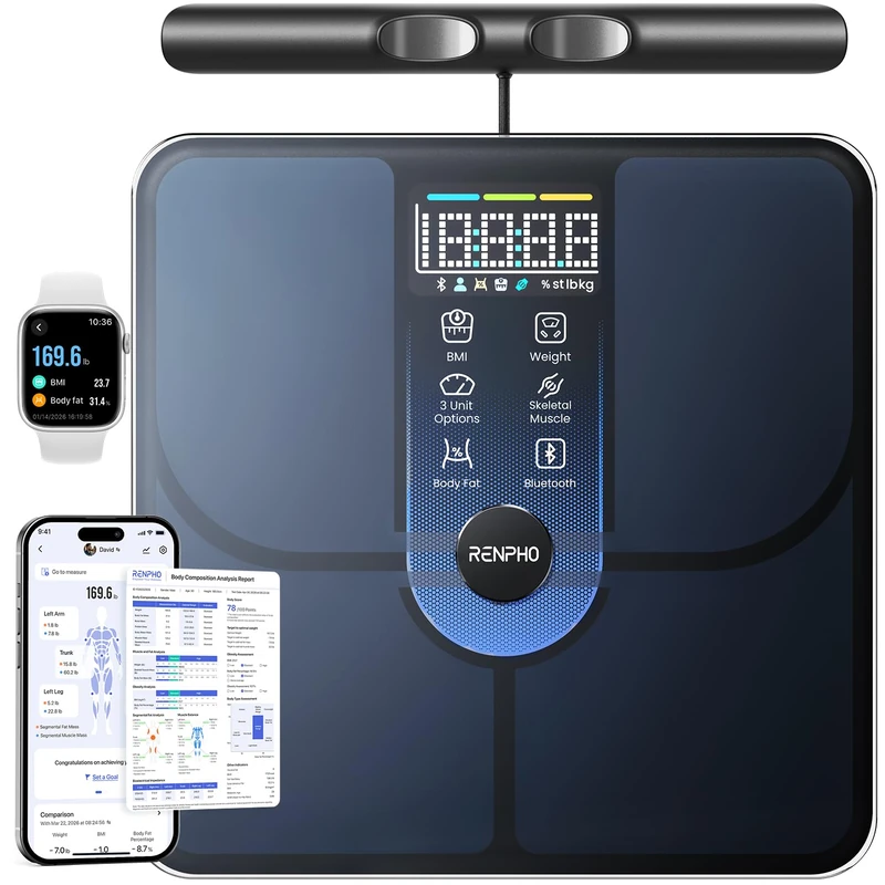 RENPHO Smart Scales, Body Composition Scales with Handle, 8-Electrode Weighing Scales for Body Weight, BMI, Muscle Mass, Body Fat Measurement Device with Bluetooth, Morphoscan Lite - Image 1