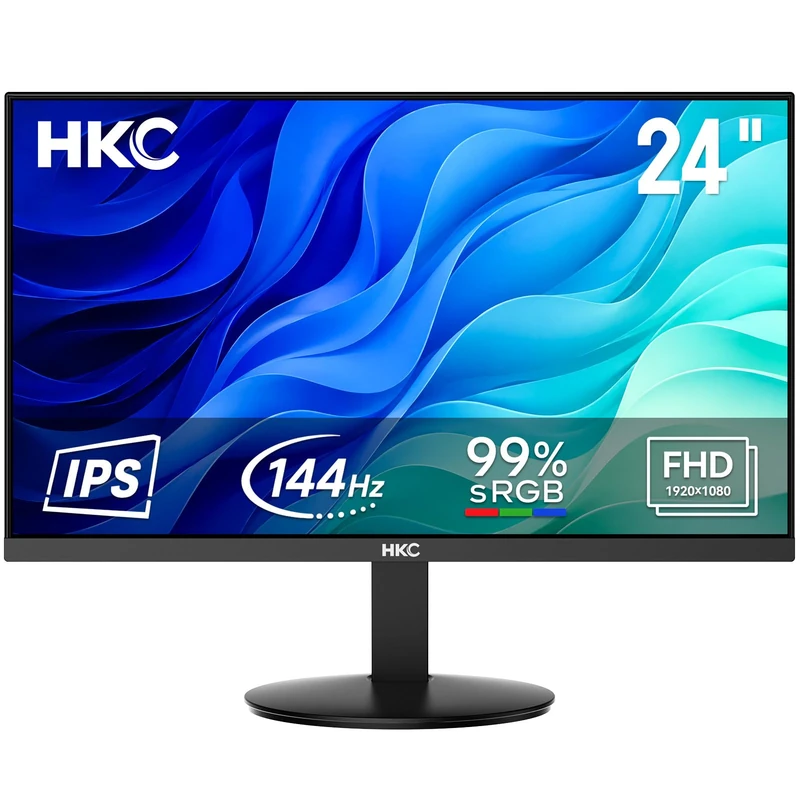 HKC 24 Inch FHD IPS Gaming Monitor, 144Hz 1920x1080, 99% sRGB, AMD FreeSync, Hardware Low Blue Light, Flicker-Free, Tilt Adjustable, VESA 100x100, HDMI 1.4 & VGA Black, V2418S