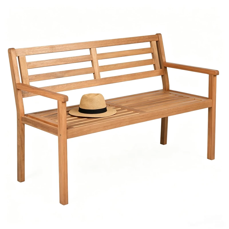 SFAREST 2 Seater Garden Bench, Outdoor Acacia Wood Loveseat, Patio Leisure Armchair Seat for Balcony Porch Poolside Backyard, 360kg Max Load (Slatted Backrest) - Image 1