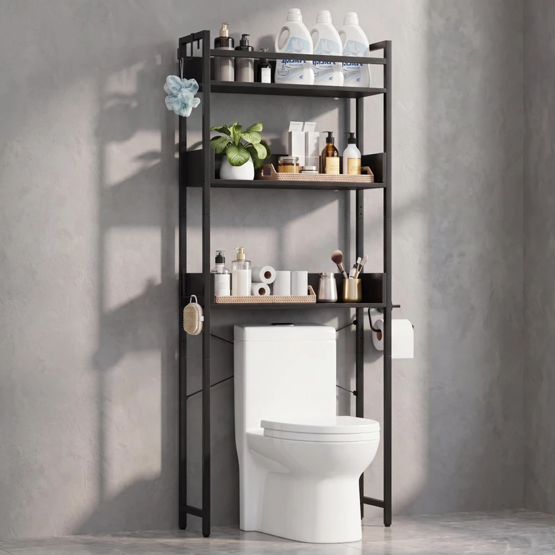 GarveeHome 3-Tier Toilet Shelf, Stainless Steel Bathroom Shelf, with Shelf and Basket