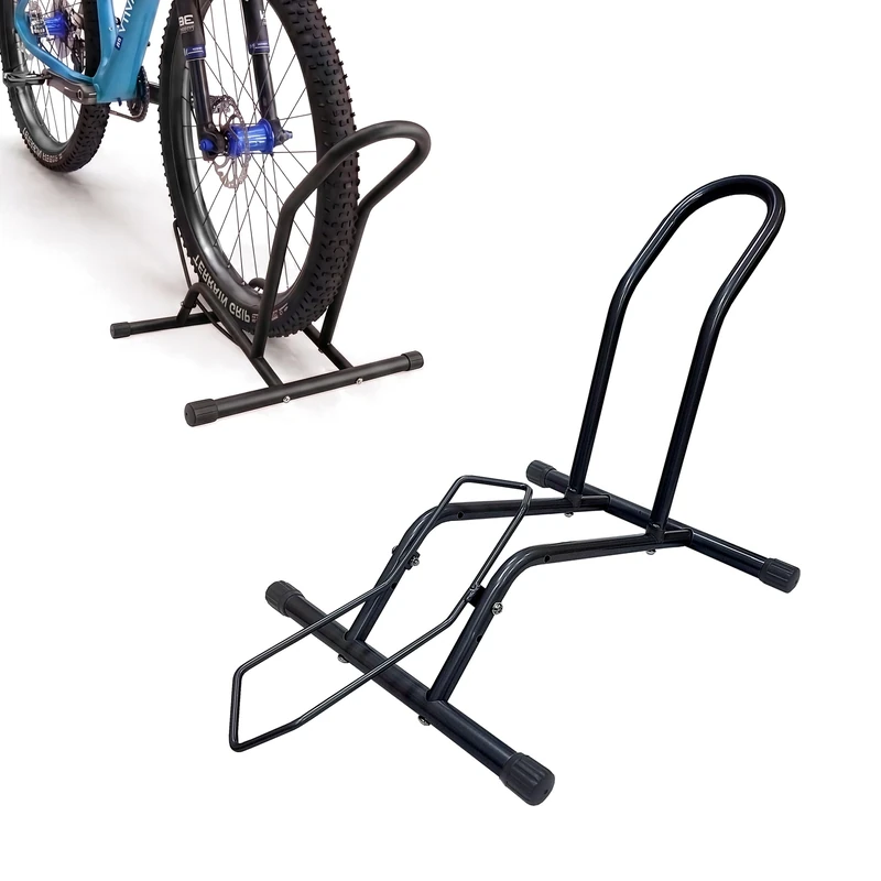 Relaxdays bike stand, 16–29 in, tyre width up to 10.5 cm, front or rear wheel, floor stand, 1 bike, black