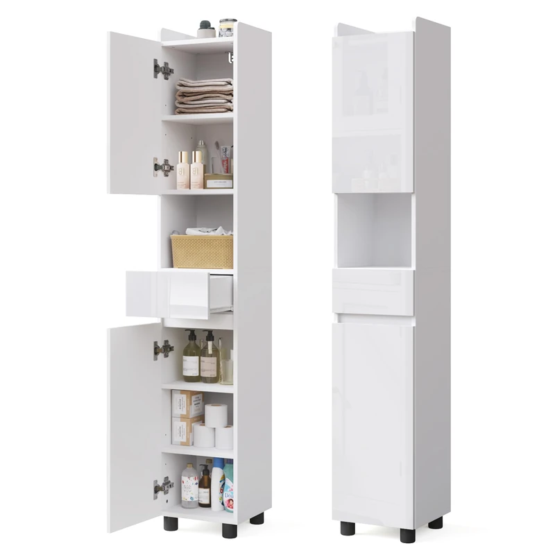 Mondeer Tall Slim Bathroom Cabinet with High Gloss Doors