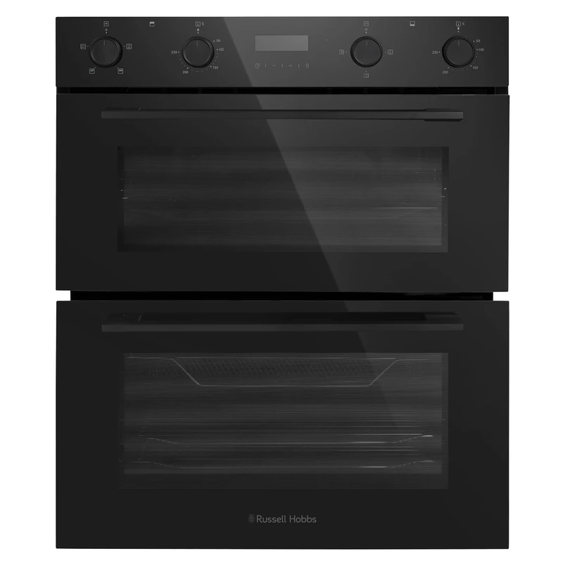 Russell Hobbs Built-Under Electric Double Oven 92L Total Capacity in Black, 60cm Wide, with 7 Functions, Single & Double Grill, Convection Heating, LED Clock & Timer, Easy-Clean Interior, RH72DEO1004B