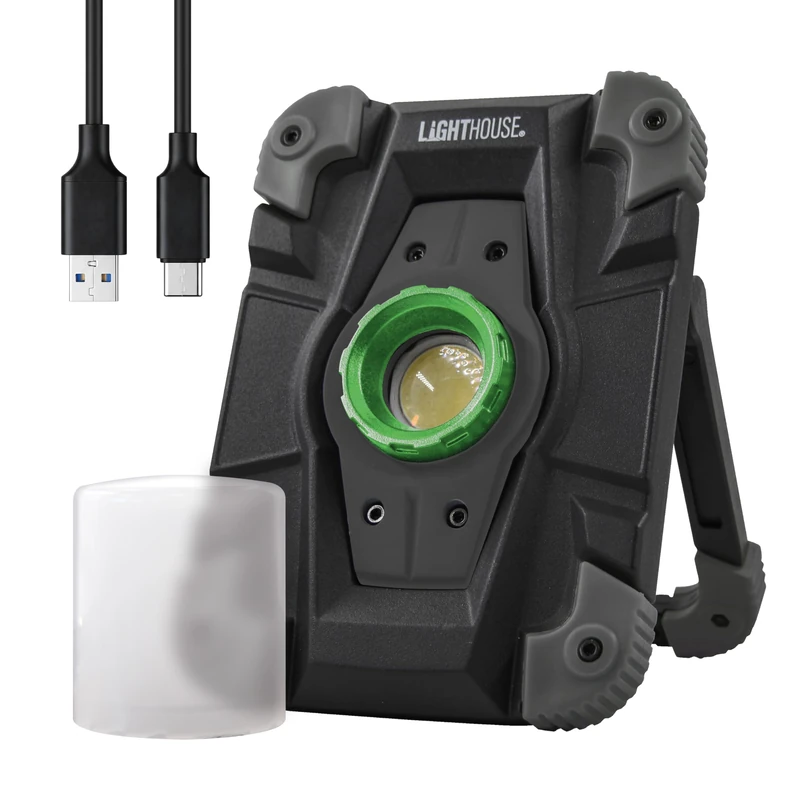 Lighthouse Heavy Duty Rechargeable Work Light 2000lm – USB-C Fast Charge, 5000mAh, IP54 Rated, IK07 Impact Resistant, Power Bank Output, Adjustable Stand, 3 Light Modes, Diffuser Lens & USB-C Cable - Image 1