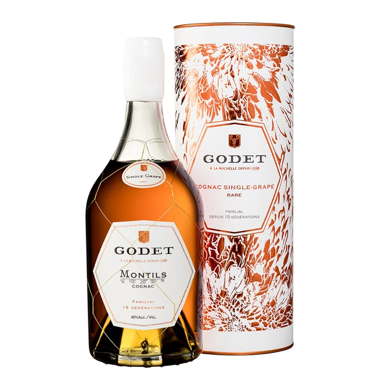 Godet Montils Single Grape Cognac - Rare 100% Montils French Brandy Spirit - 700ml, 40% ABV - Smooth Bourbon Vanilla & Orange Blossom Notes - Artisanal Gift for Connoisseurs - Aged in La Rochelle