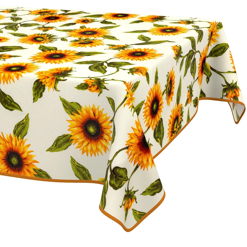 ANRO Washable Tablecloth Sunflowers Rectangular 240 x 140 cm - Water-Repellent Indoor Outdoor Lotus Effect with Hem