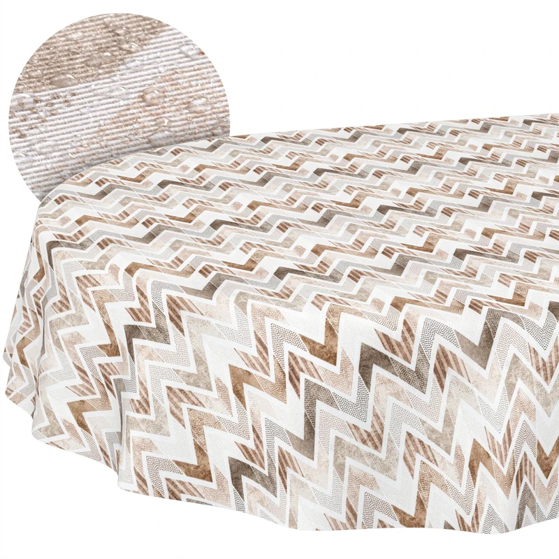ANRO Washable Tablecloth Zigzag Oval 280 x 140 cm - Water-Repellent Indoor Outdoor Lotus Effect Cut Edge