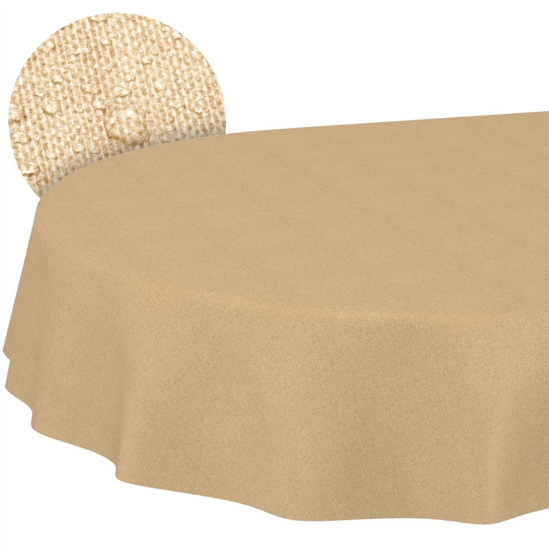ANRO Washable Tablecloth Beige Linen Look Oval 300 x 140 cm - Garden Tablecloth Indoor Outdoor Water-Repellent Dirt-Repellent Easy Care Cut Edge - Image 1