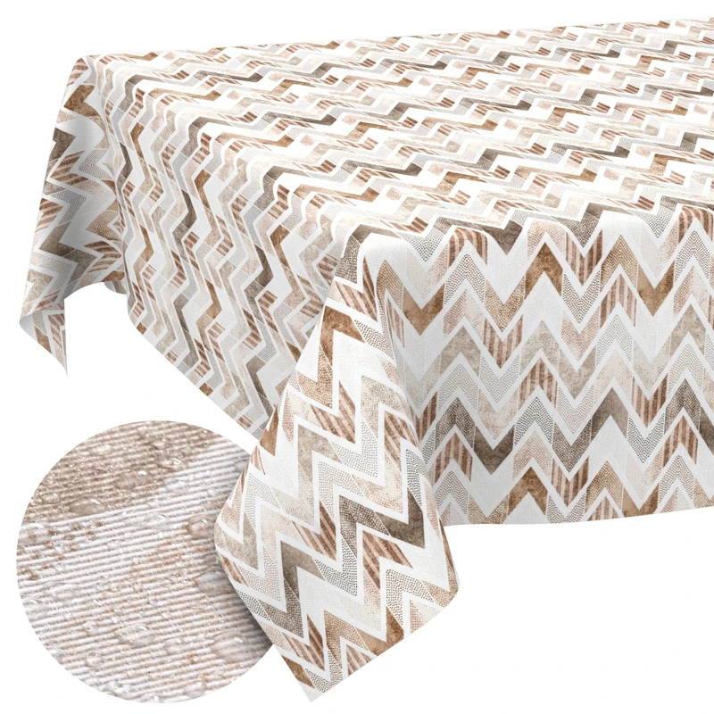 ANRO Washable Tablecloth Zigzag Rectangular 350 x 140 cm - Water-Repellent Indoor Outdoor Lotus Effect Cut Edge