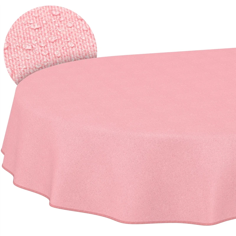 ANRO Washable Tablecloth Pink Linen Look Oval 220 x 140 cm - Garden Tablecloth Indoor Outdoor Water-Repellent Dirt-Repellent Easy Care with Hem