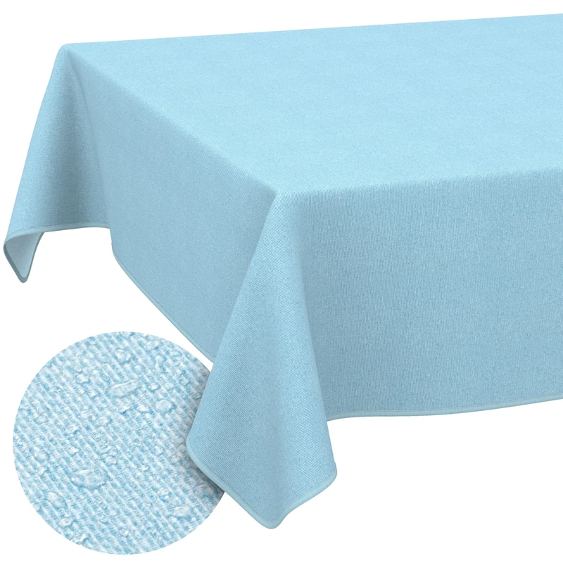 ANRO Washable Tablecloth Pastel Blue Linen Look Rectangular 240 x 140 cm - Garden Tablecloth Indoor Outdoor Water-Repellent Dirt-Repellent Easy Care with Hem