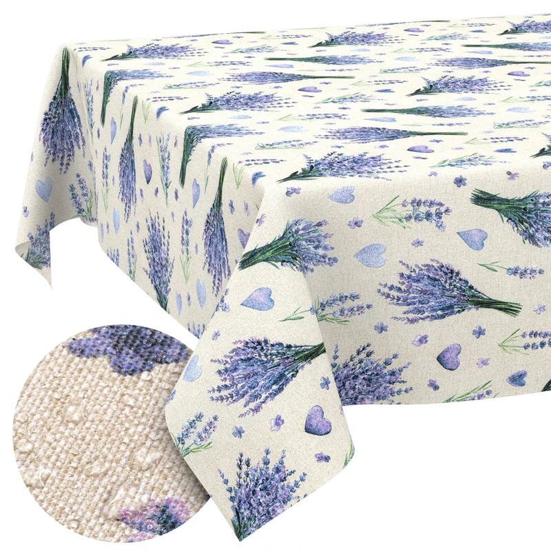 ANRO Washable Tablecloth Lavender Purple Rectangular 400 x 140 cm - Water Resistant Indoor Outdoor Lotus Effect Cut Edge - Image 1