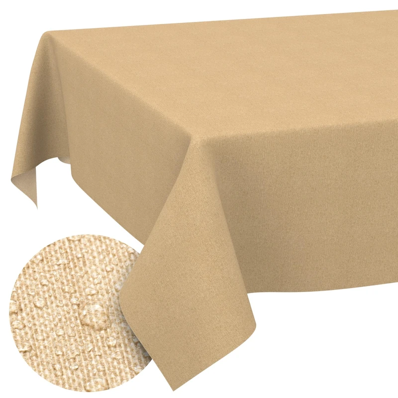 ANRO Washable Tablecloth Beige Linen Look Rectangular 350 x 140 cm - Garden Tablecloth Indoor Outdoor Water-Repellent Dirt-Repellent Easy Care Cut Edge