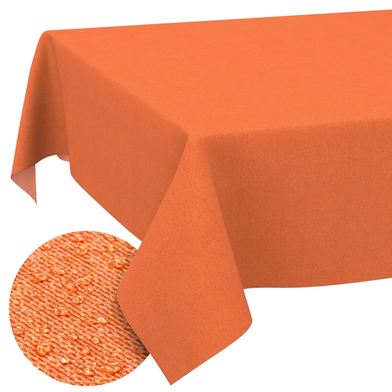 ANRO Washable Tablecloth Orange Linen Look Rectangular 350 x 140 cm - Garden Tablecloth Indoor Outdoor Water-Repellent Dirt-Repellent Easy Care Cut Edge