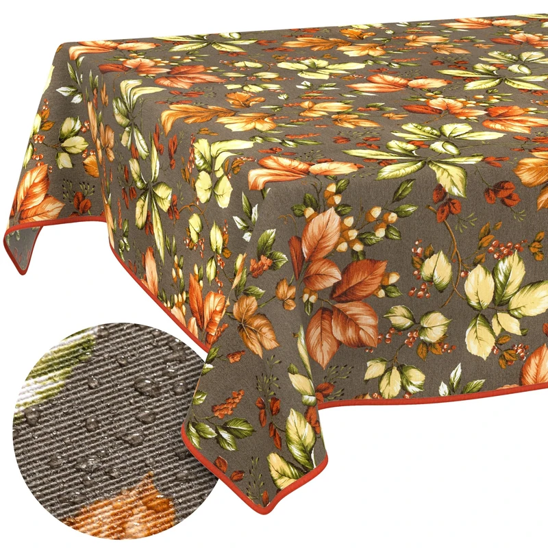 ANRO Washable Autumn Rectangular Tablecloth 240 x 140 cm - Water-Repellent Indoor Outdoor Lotus Effect with Hem