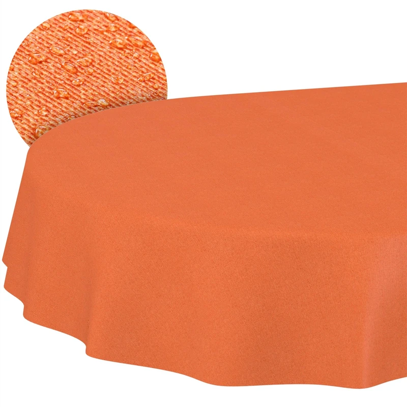 ANRO Washable Tablecloth Orange Linen Look Oval 280 x 140 cm - Garden Tablecloth Indoor Outdoor Water-Repellent Dirt-Repellent Easy Care Cut Edge - Image 1