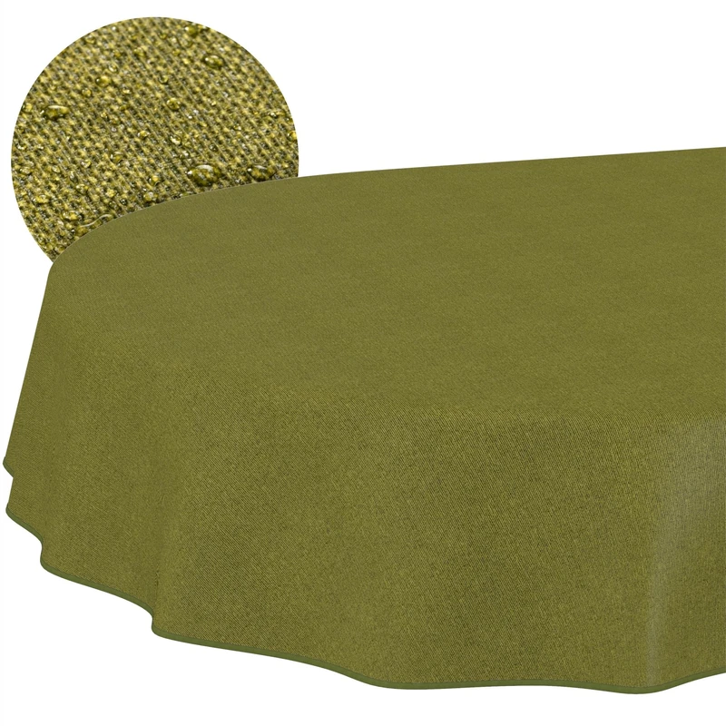 ANRO Washable Tablecloth Olive Green Linen Look Oval 240 x 140 cm - Garden Tablecloth Indoor Outdoor Water-Repellent Dirt-Repellent Easy Care with Hem