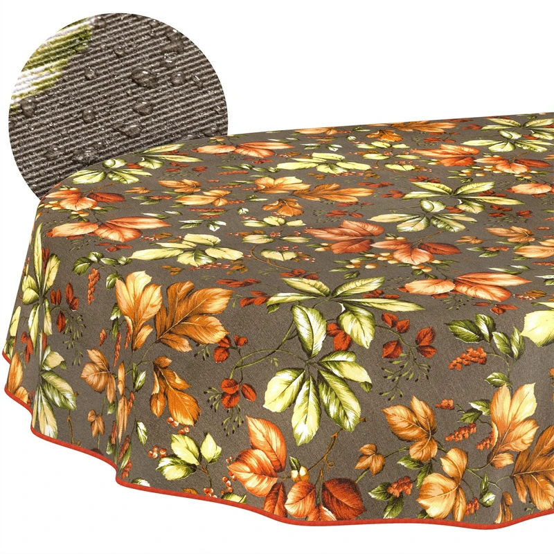 ANRO Washable Autumn Oval Tablecloth 220 x 140 cm - Water Resistant Indoor Outdoor Lotus Effect with Hem