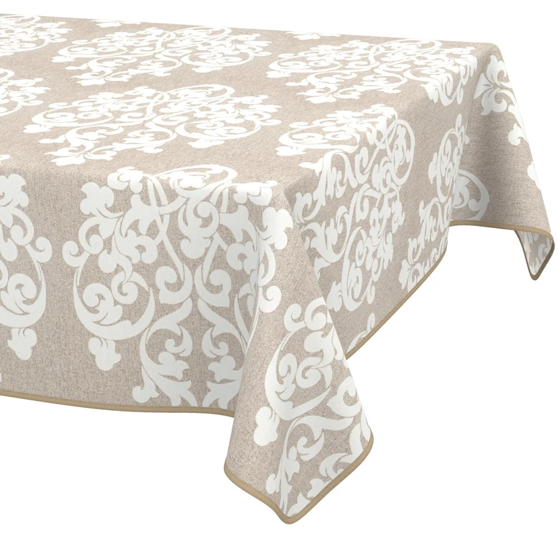 ANRO Washable Damask Rectangular Tablecloth 220 x 140 cm - Water-Repellent Indoor Outdoor Lotus Effect with Hem
