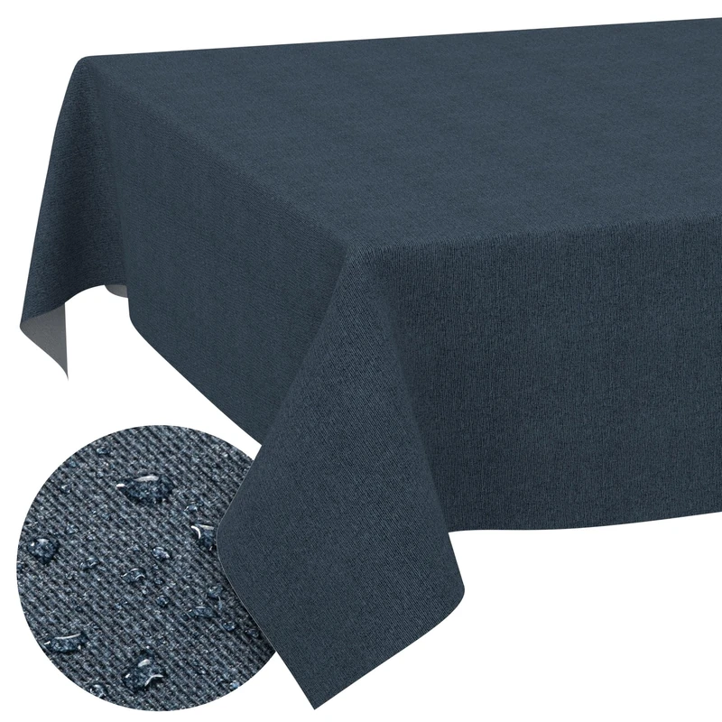 ANRO Washable Tablecloth Dark Blue Linen Look Rectangular 500 x 140 cm - Garden Tablecloth Indoor Outdoor Water-Repellent Dirt-Repellent Easy Care Cut Edge - Image 1