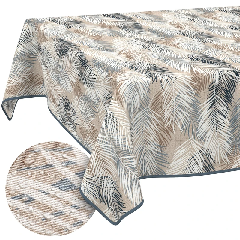 ANRO Washable Tablecloth Leaves Grey Beige Rectangular 240 x 140 cm - Water-Repellent Indoor Outdoor Lotus Effect with Hem - Image 1