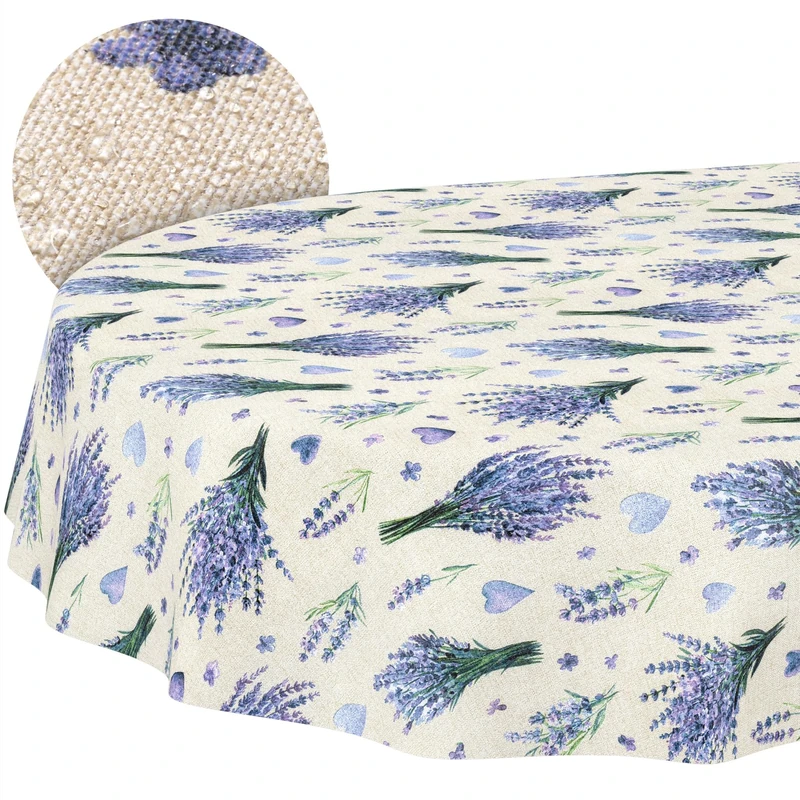 ANRO Washable Tablecloth Lavender Purple Oval 300 x 140 cm - Water Resistant Indoor Outdoor Lotus Effect Cut Edge