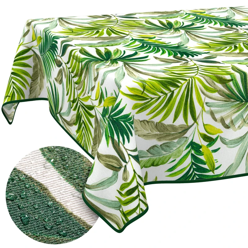 ANRO Washable Tablecloth Palm Trees Rectangular 240 x 140 cm - Water-Repellent Indoor Outdoor Lotus Effect with Hem