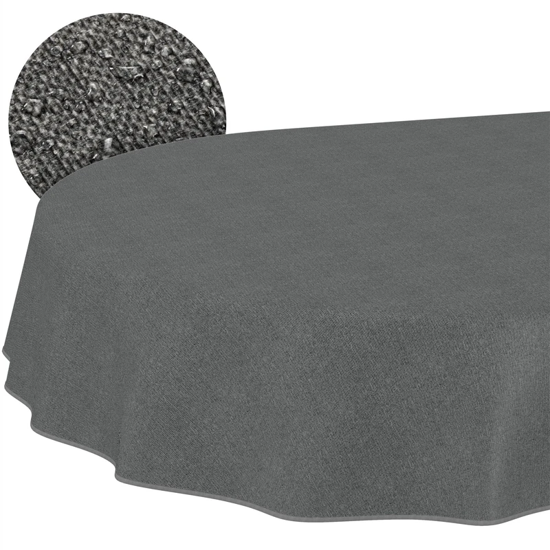 ANRO Washable Tablecloth Dark Grey Linen Look Oval 240 x 140 cm - Garden Tablecloth Indoor Outdoor Water-Repellent Dirt-Repellent Easy Care with Hem