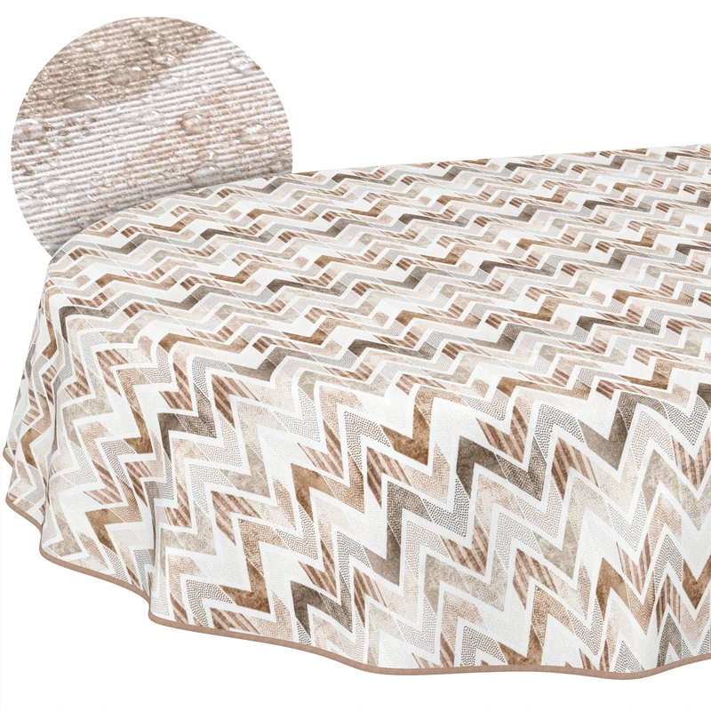 ANRO Washable Tablecloth Zigzag Oval 220 x 140 cm - Water-Repellent Indoor Outdoor Lotus Effect with Hem
