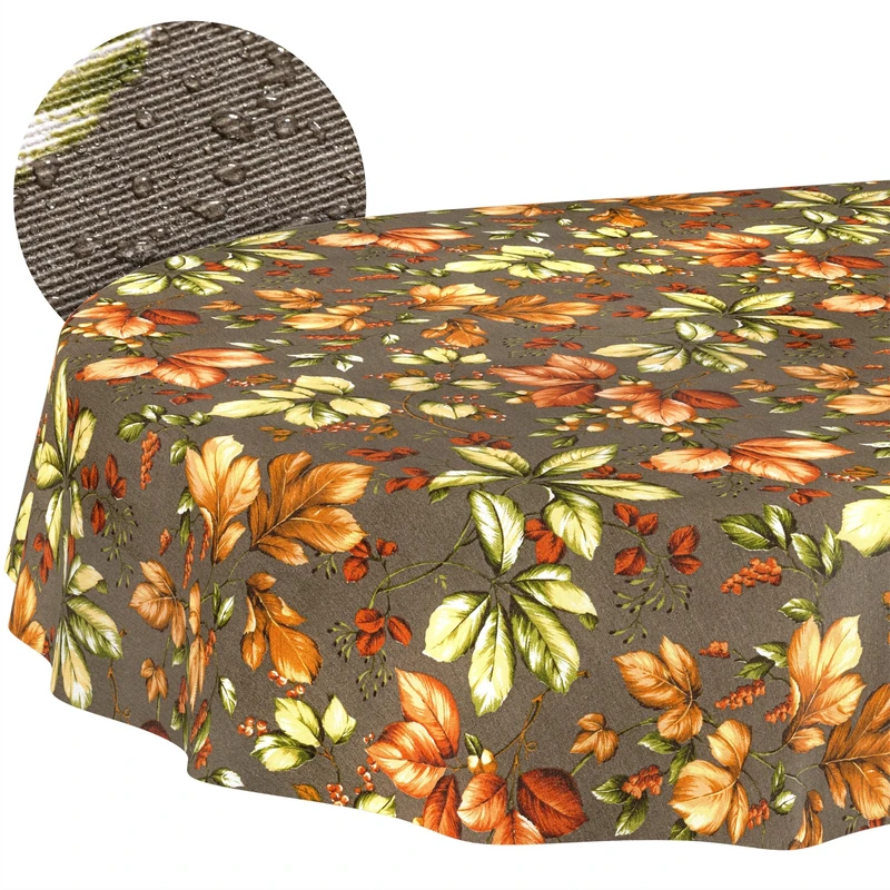 ANRO Washable Autumn Oval Tablecloth 300 x 140 cm - Water-Repellent Indoor Outdoor Lotus Effect Cut Edge