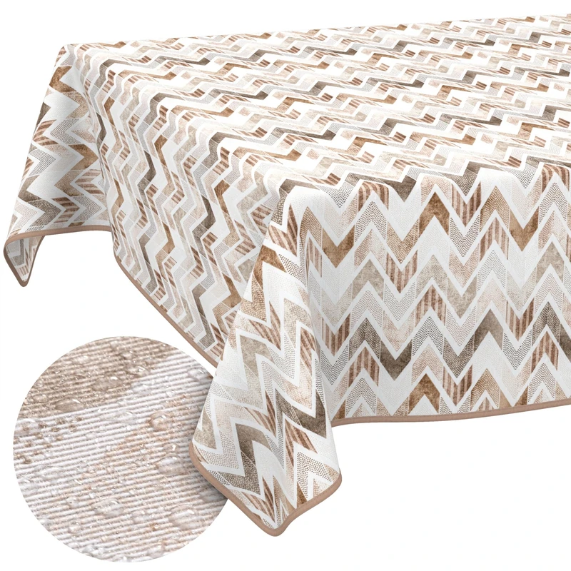 ANRO Washable Tablecloth Zigzag Rectangular 220 x 140 cm - Water-Repellent Indoor Outdoor Lotus Effect with Hem - Image 1