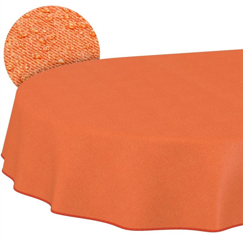 ANRO Washable Tablecloth Orange Linen Look Oval 240 x 140 cm - Garden Tablecloth Indoor Outdoor Water-Repellent Dirt-Repellent Easy Care with Hem