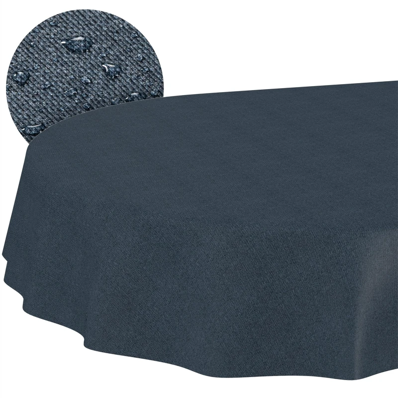 ANRO Washable Tablecloth Dark Blue Linen Look Oval 280 x 140 cm - Garden Tablecloth Indoor Outdoor Water-Repellent Dirt-Repellent Easy Care Cut Edge - Image 1