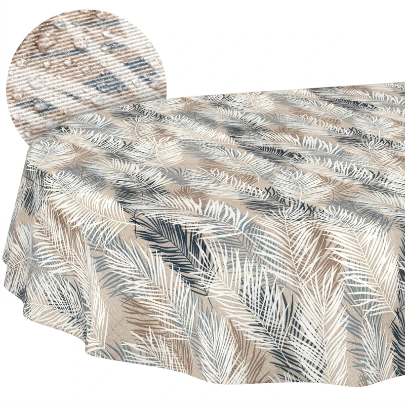 ANRO Washable Tablecloth Leaves Grey Beige Oval 300 x 140 cm - Water-Repellent Indoor Outdoor Lotus Effect Cut Edge - Image 1