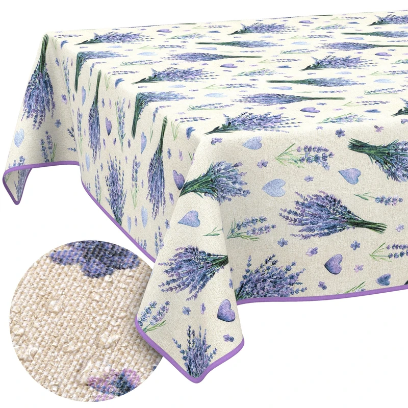 ANRO Washable Tablecloth Lavender Purple Rectangular 220 x 140 cm - Water Resistant Indoor Outdoor Lotus Effect with Hem