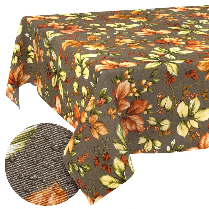 ANRO Tablecloth Washable Autumn Rectangular 500 x 140 cm - Water-Repellent Indoor Outdoor Lotus Effect Cut Edge - Image 1