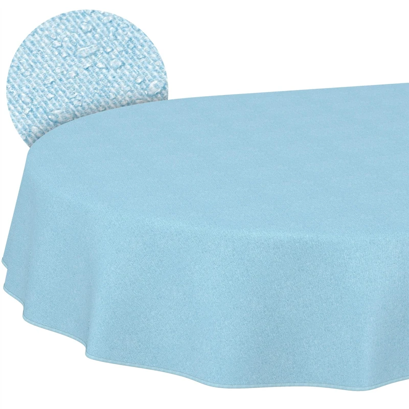ANRO Washable Tablecloth Pastel Blue Linen Look Oval 220 x 140 cm - Garden Tablecloth Indoor Outdoor Water-Repellent Dirt-Repellent Easy Care with Hem