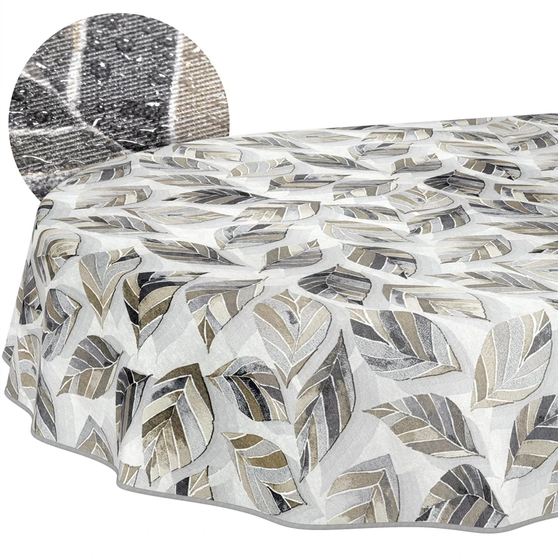 ANRO Washable Tablecloth Leaves Oval 220 x 140 cm - Water Resistant Indoor Outdoor Lotus Effect with Hem - Image 1