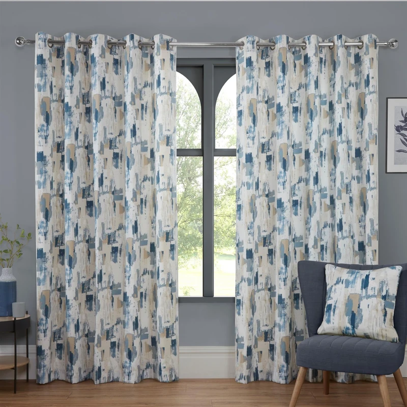 Sundour Bamford Fully Lined Abstract Eyelet Curtains Cobalt 90x72